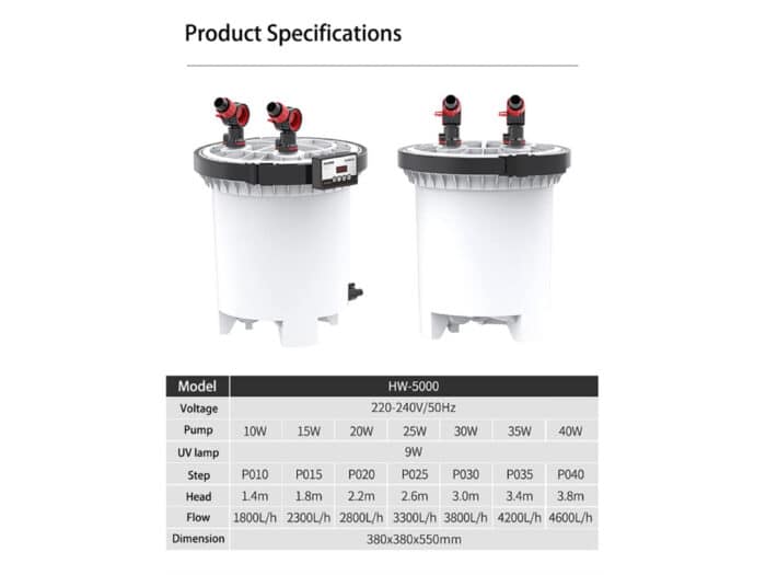 Արտաքին ֆիլտր SUNSUN HW-5000 (800 – 1500 լ, 4600 լ /ժ, 40 Վտ, 9Վտ UV) - Image 4